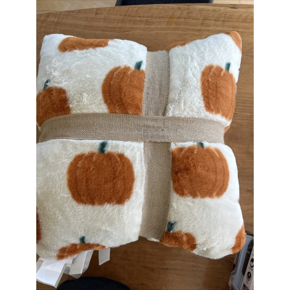 x2 Rachel‎ Ashwell Orange Pumpkin Faux Fur Throw Pillow Set Fall Decor 20